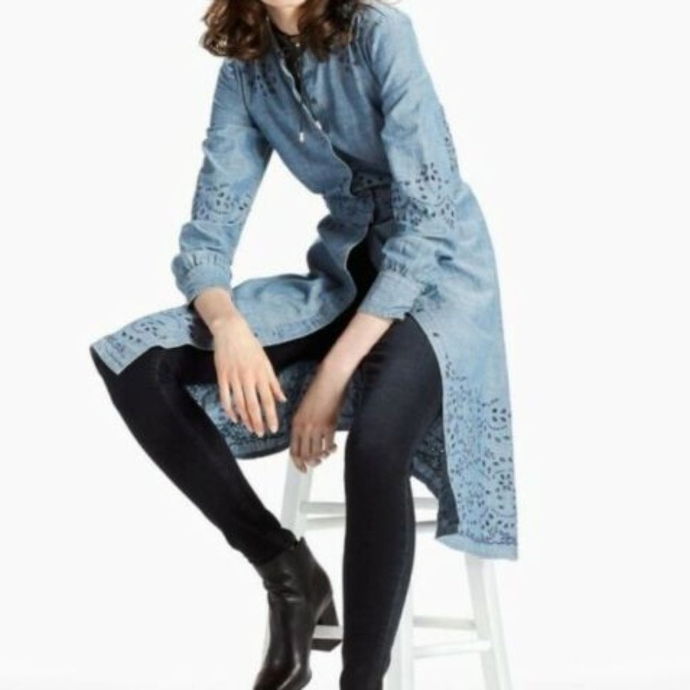 Lucky Brand Chambray Long Sleeve ROMANTIC Dress with Eyelet Details US2  - W560